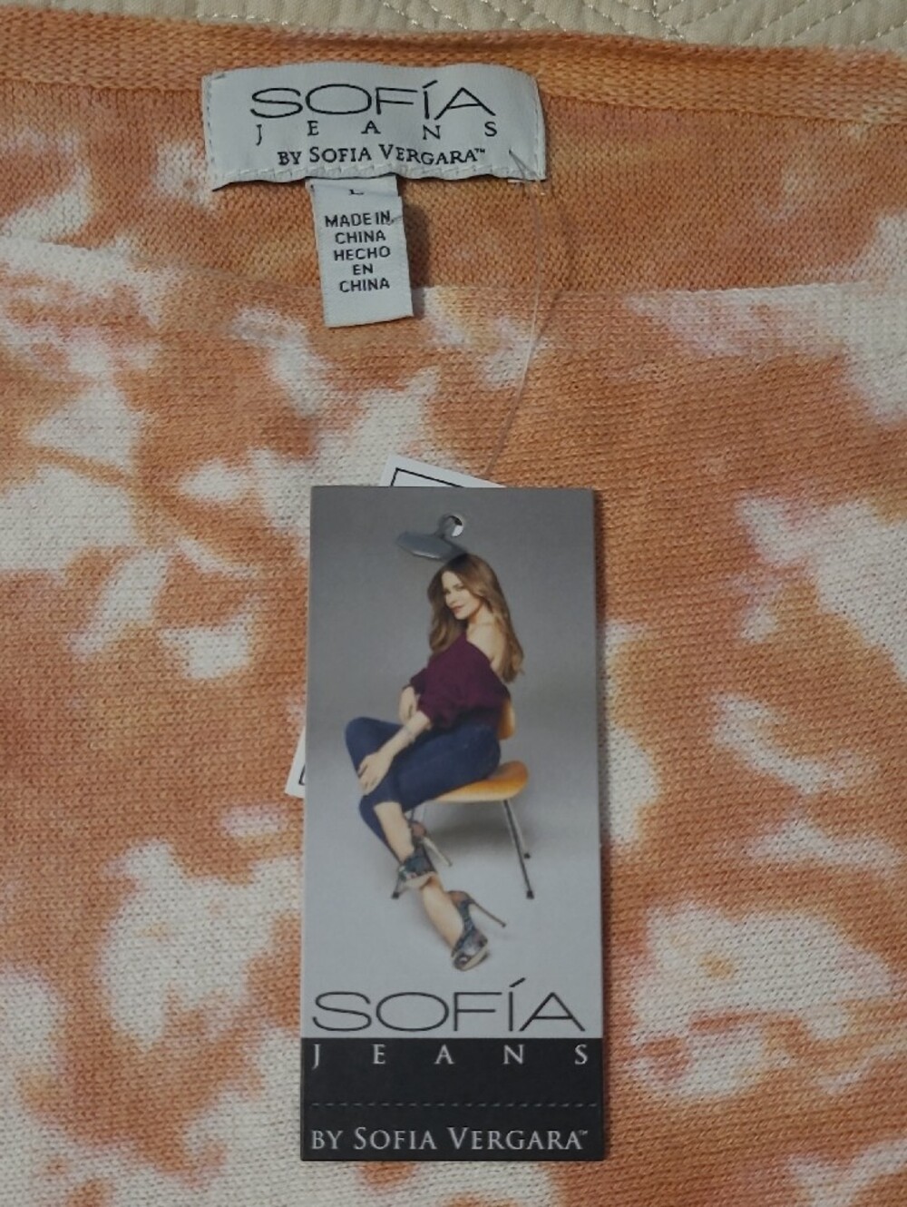 Sofia by Sofia Vergara Peach & White Tie-Dye One shoulder Long Sleeve Top Size L - Picture 2 of 4